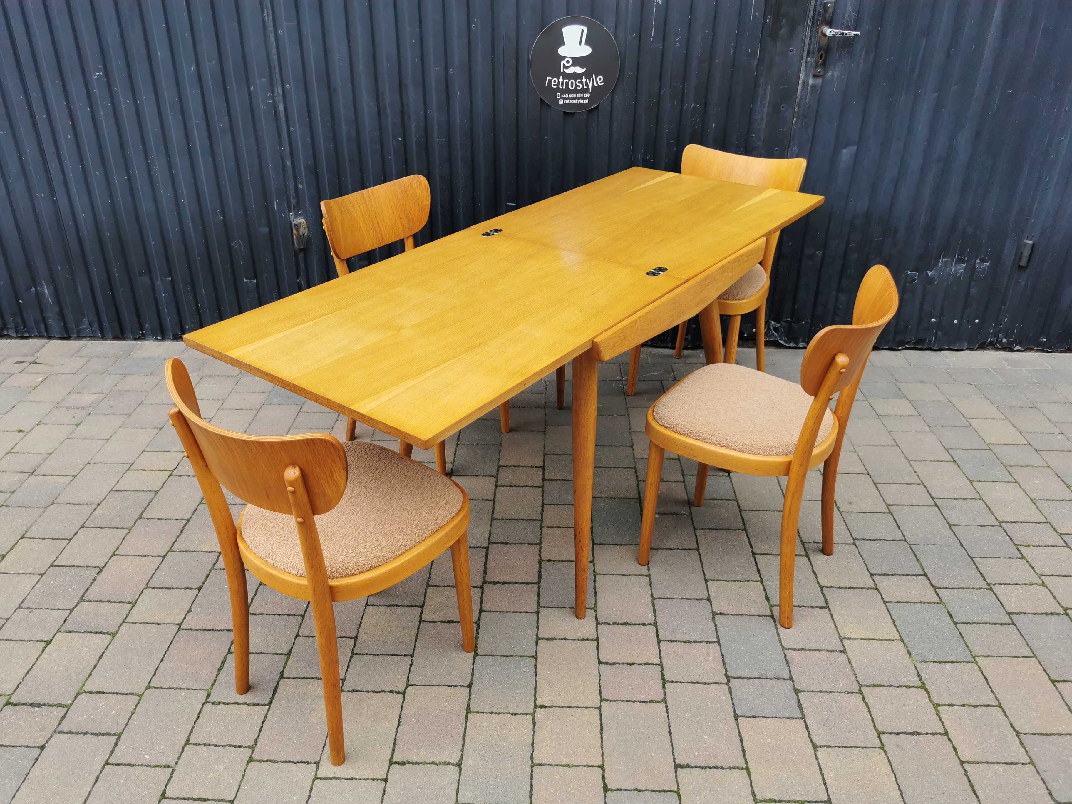 Stół ÚLUV+ 4x krzesło TON (Thonet), Czechosłowacja '60 Design, Prl