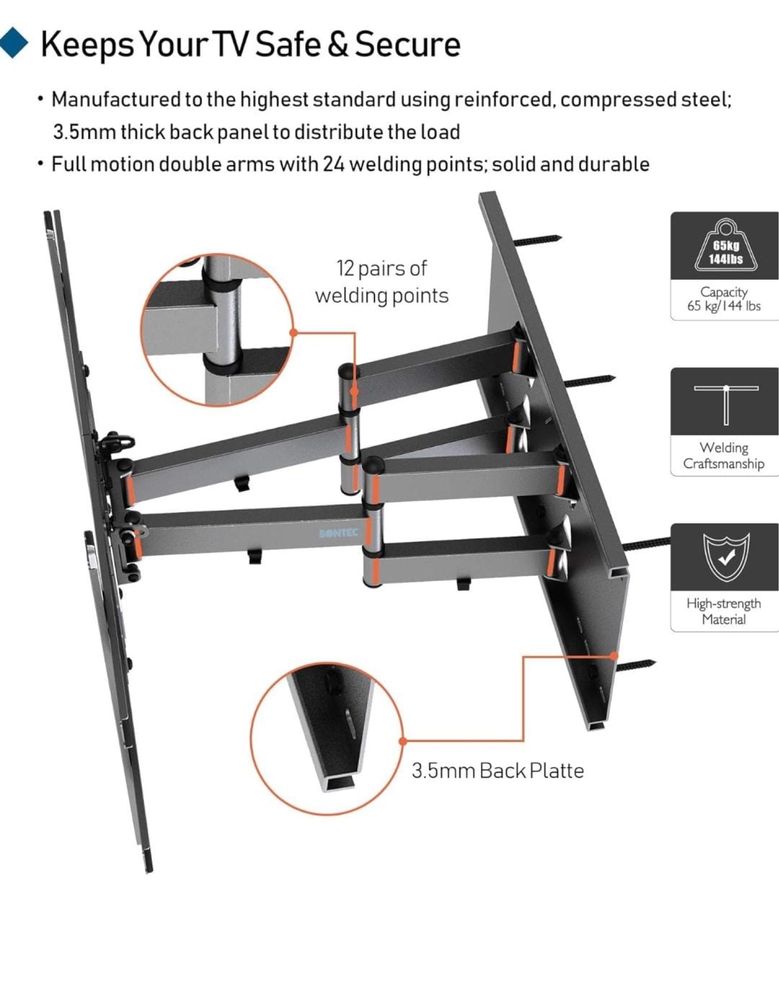 BONTEC Uchwyt ścienny do telewizora z możliwością pochylenia