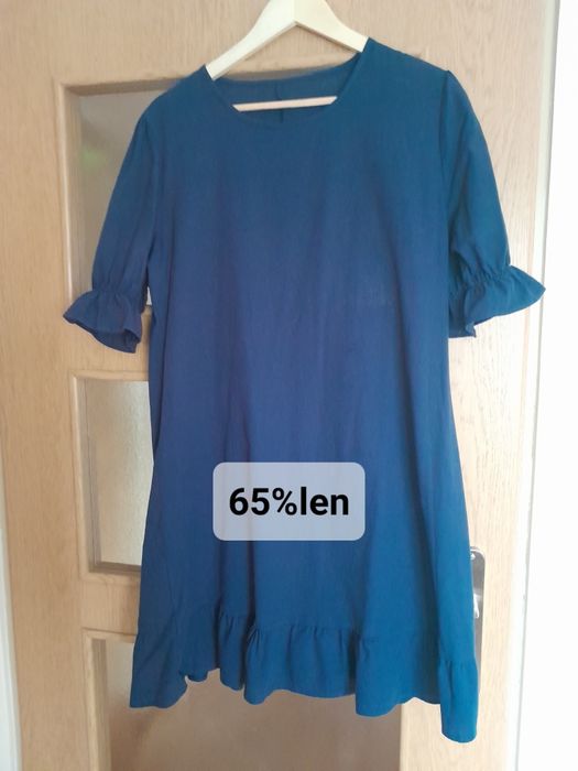 Granatowa lniana sukienka 40 L next h&m reserved