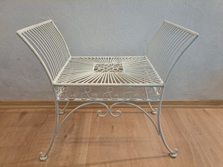 Krzesło ażurowe metalowe kute białe ogrodowe, ławka