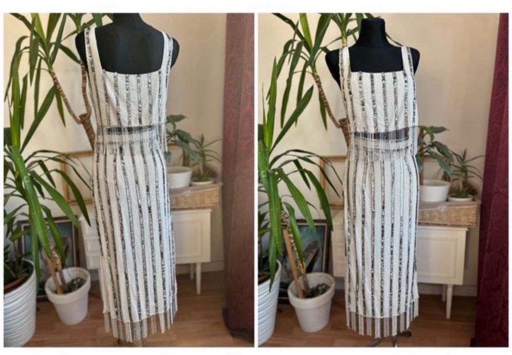 Cekinowa sukienka midi midaxi frędzle spódnica bluzka xs 34 s 36 asos