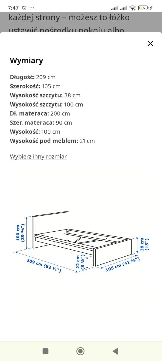 Łóżko MALM z IKEA 90/200