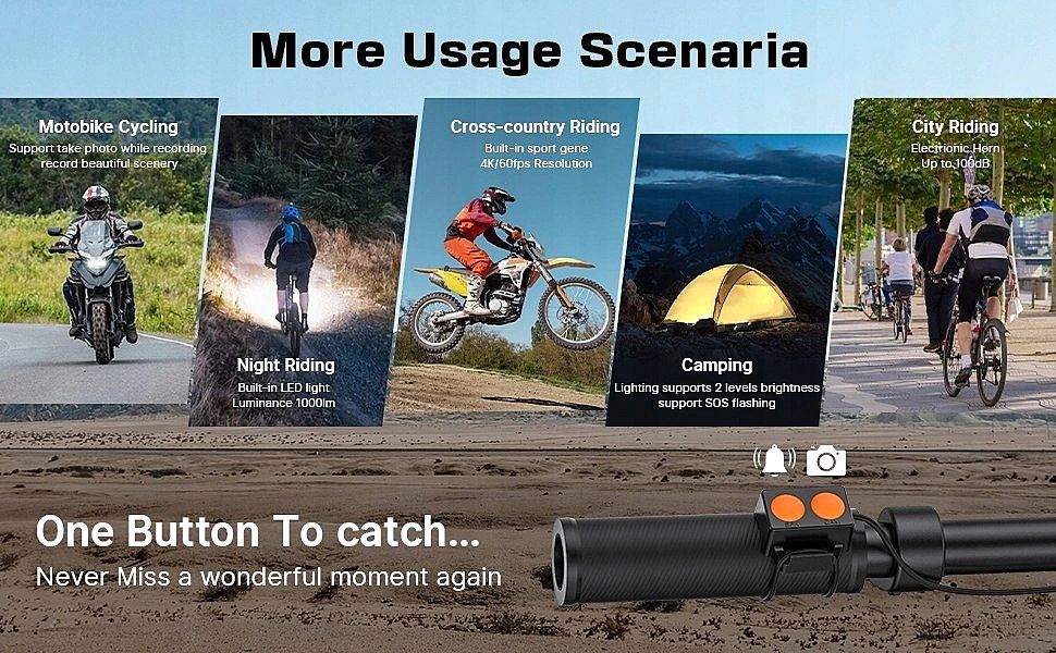 Kamera rowerowa motor 4K z EIS, Anti-Shake, ekran 2.0, pilot i karta 6