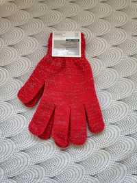 Rękawiczki damskie Tom Rose czerwone srebrna nitka akrylowe