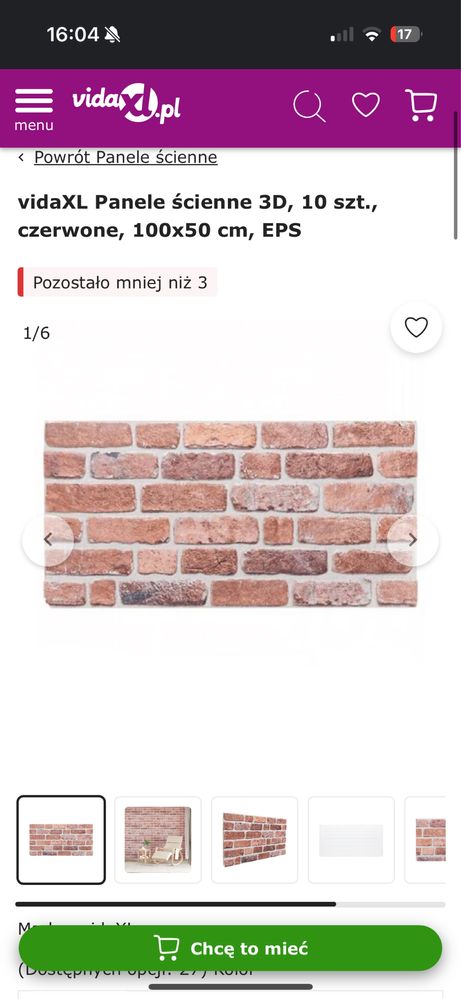 vidaXL Panele ścienne 3D, 10 szt., czerwone, 100x50 cm nowe okazja!