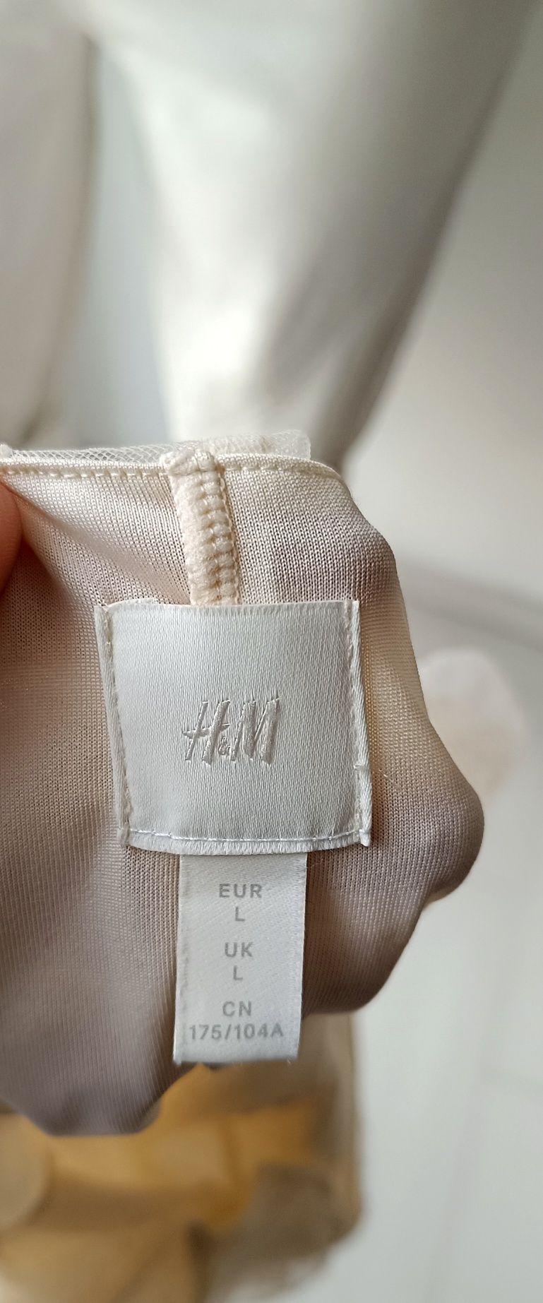 H&M bluzka biust 44,5-51x2 lolita kokietka baby doll tiul kropki krem