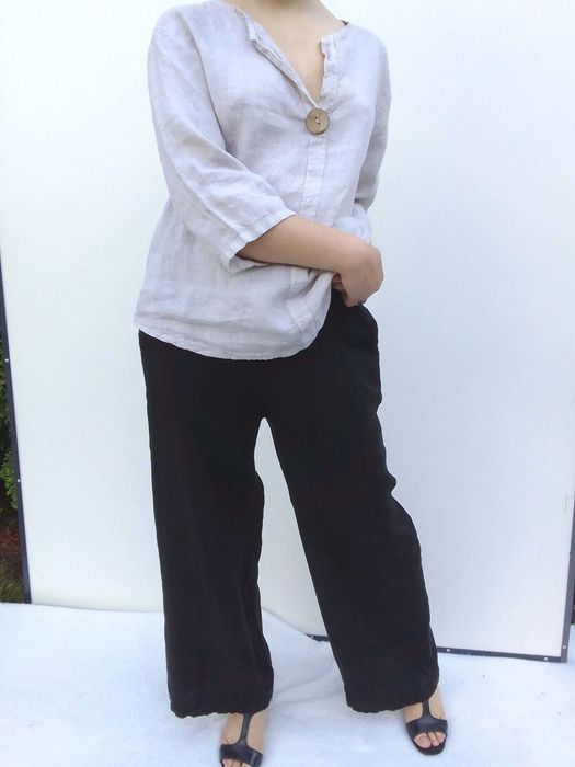 Lniany komplet szerokie spodnie koszula 100% len puro lino S M L uniwe