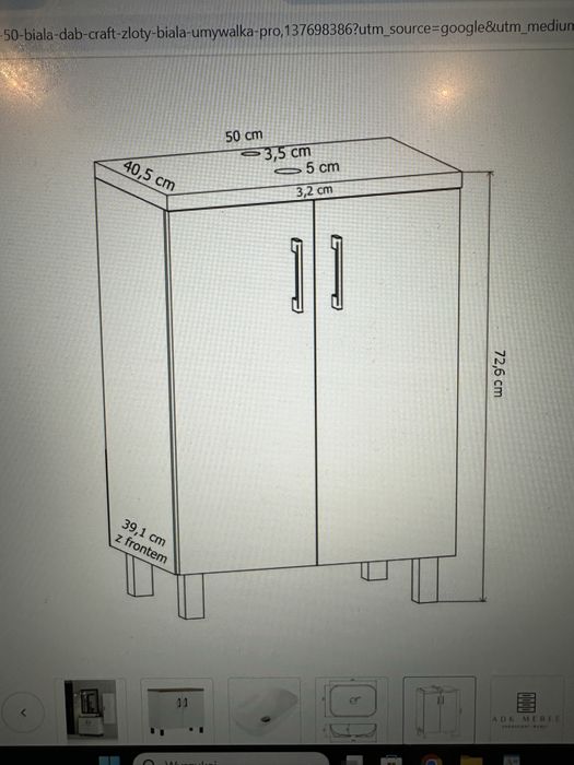 Szafka łazienkowa+ umywalka nablatowa+ bateria