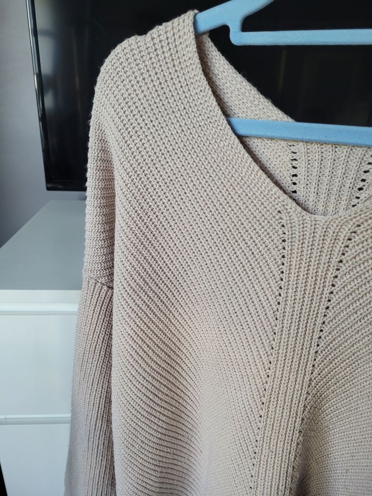 Asymetryczny Sweter varlesca oversize uni wełna beżowy XS S M L