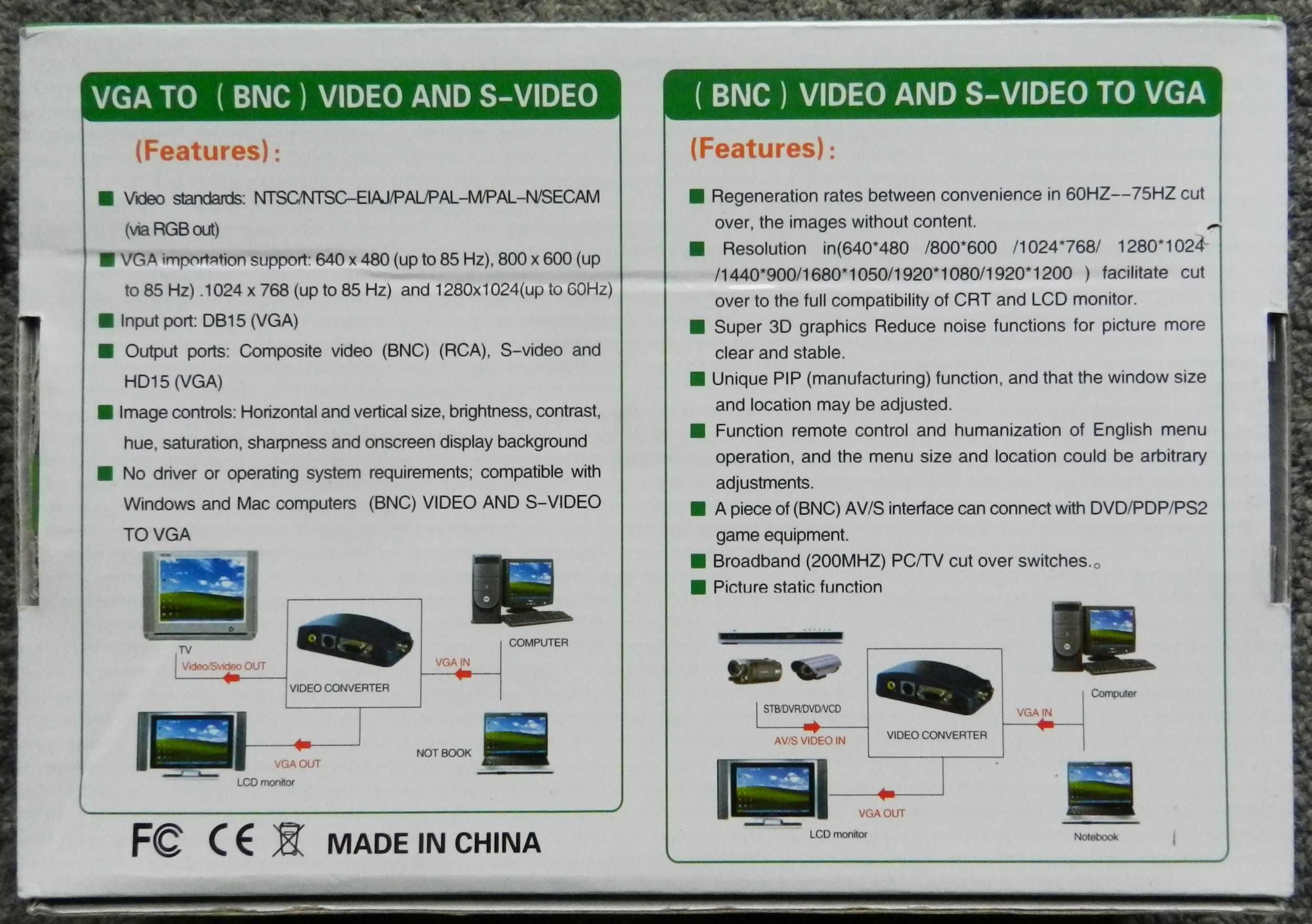 Konwerter sygnału s-video BNC composite do VGA, TV monitor