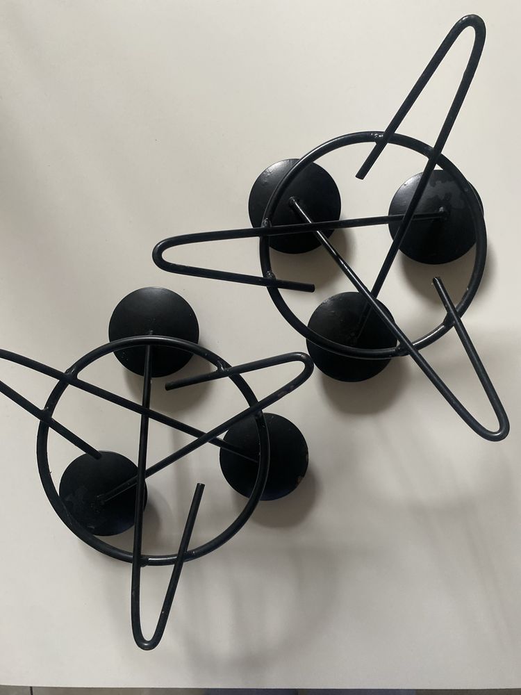 świeczniki metalowe czarne modernistyczne komplet