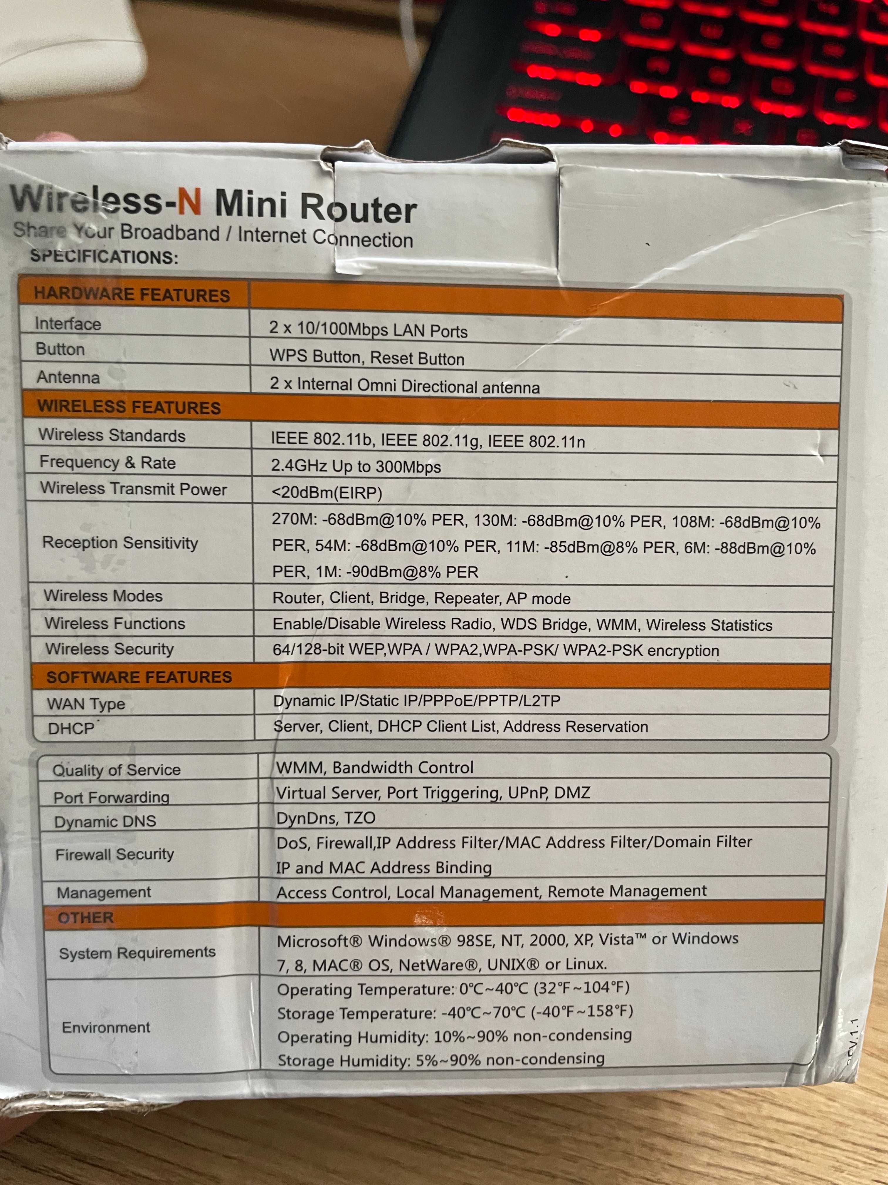 Router WiFi N300 Wzmacniacz sygnału 1xWAN/LAN, 1xLAN