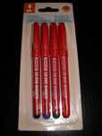 4 canetas tinta permanente, preto, azul, vermelho, verde NOVO