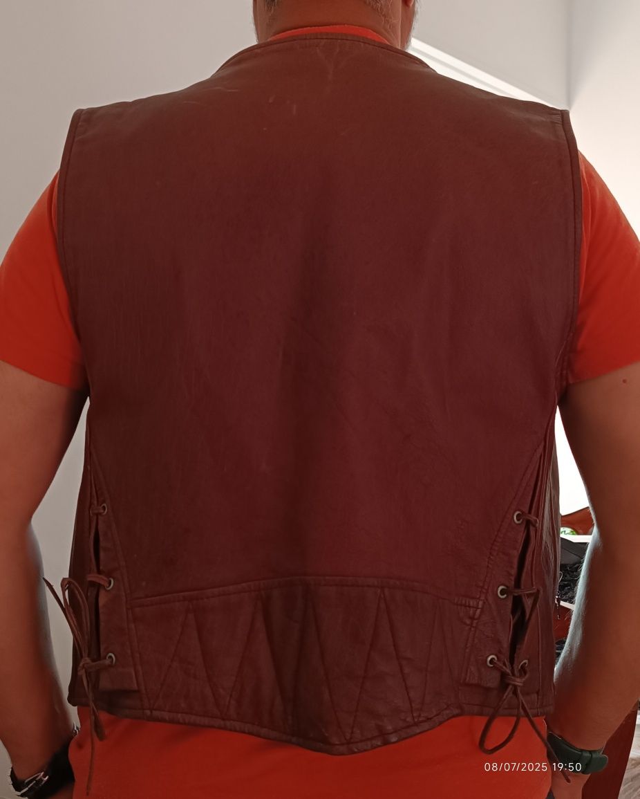 Colete biker  castanha vintage - XL