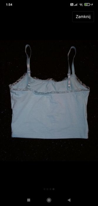 błękitny obcisły crop top na cienkich ramiączkach XS S angel