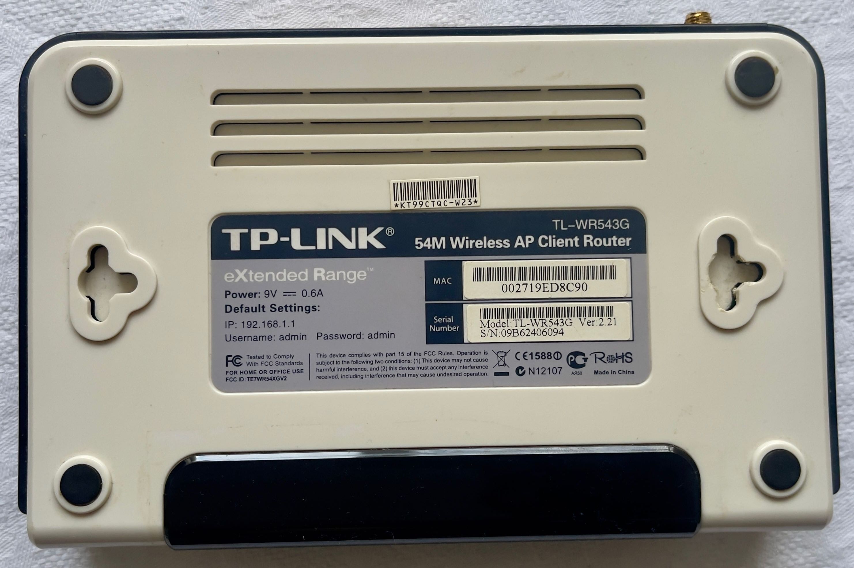 Router bezprzewodowy 54Mbps TP-Link TL-WR543G