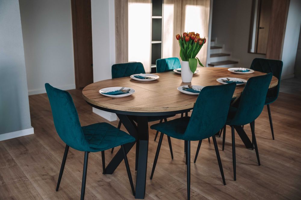 Stół rozkładany okrągły złoty craft fi100 + 4x50 nogi metalowe X loft