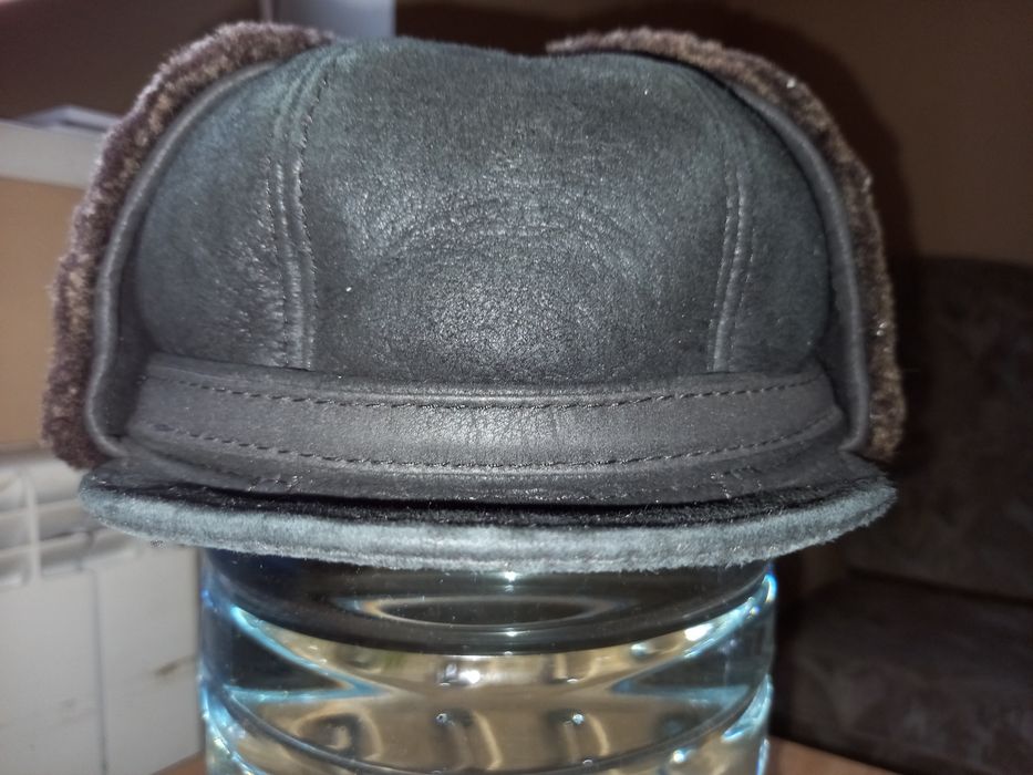 Шапка мужская натуральная кожа и мех. 55...56 размер.