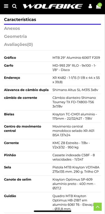 Bicicleta BTT roda 29 wolfbike XL