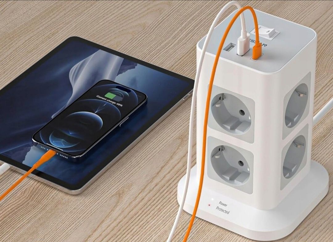 Tessan TPS03-DE-C słupek zasilania 8 gniazd AC 3 porty USB