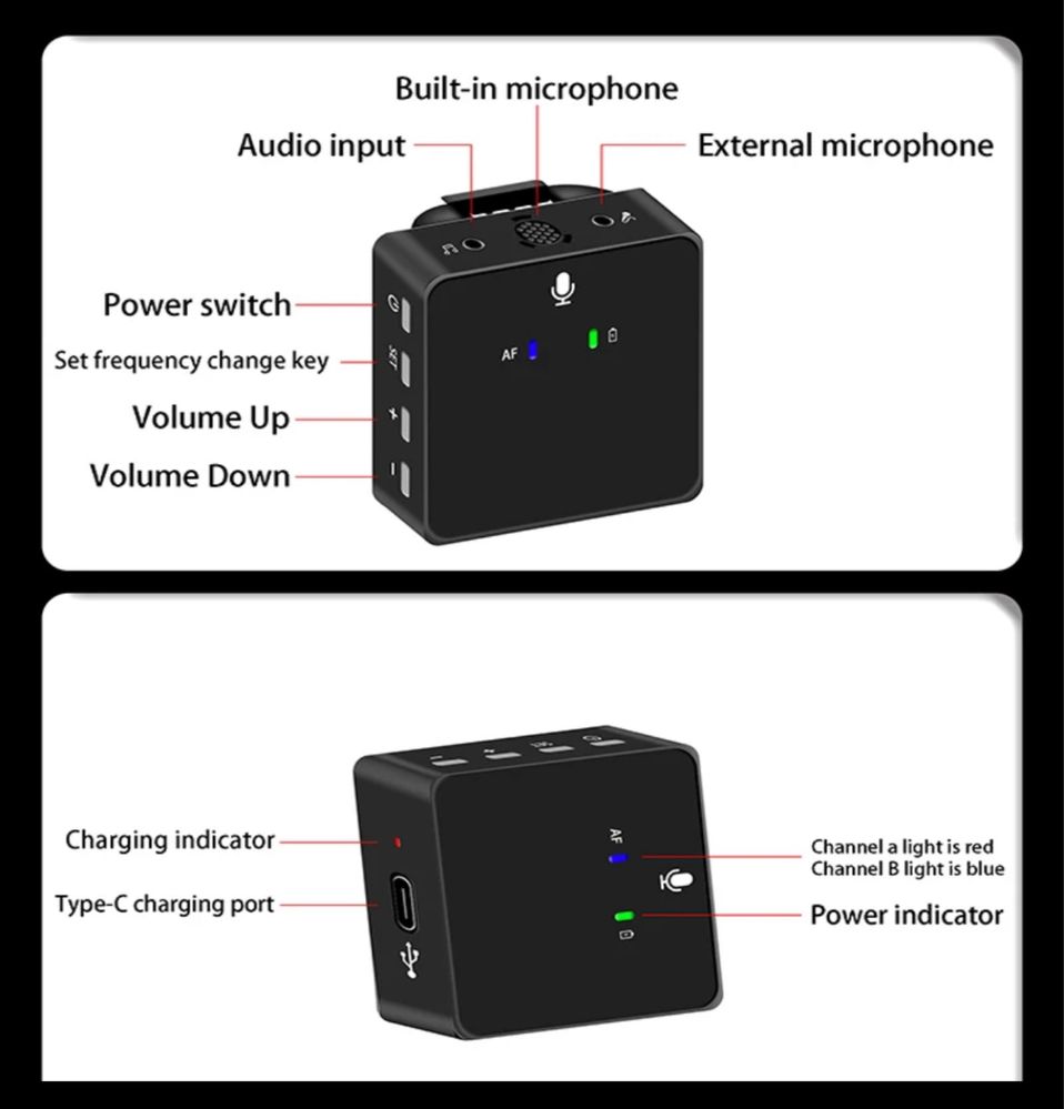 Microfone Sem Fio para telemóvel e camera, Gravação De Vídeo De Áudio