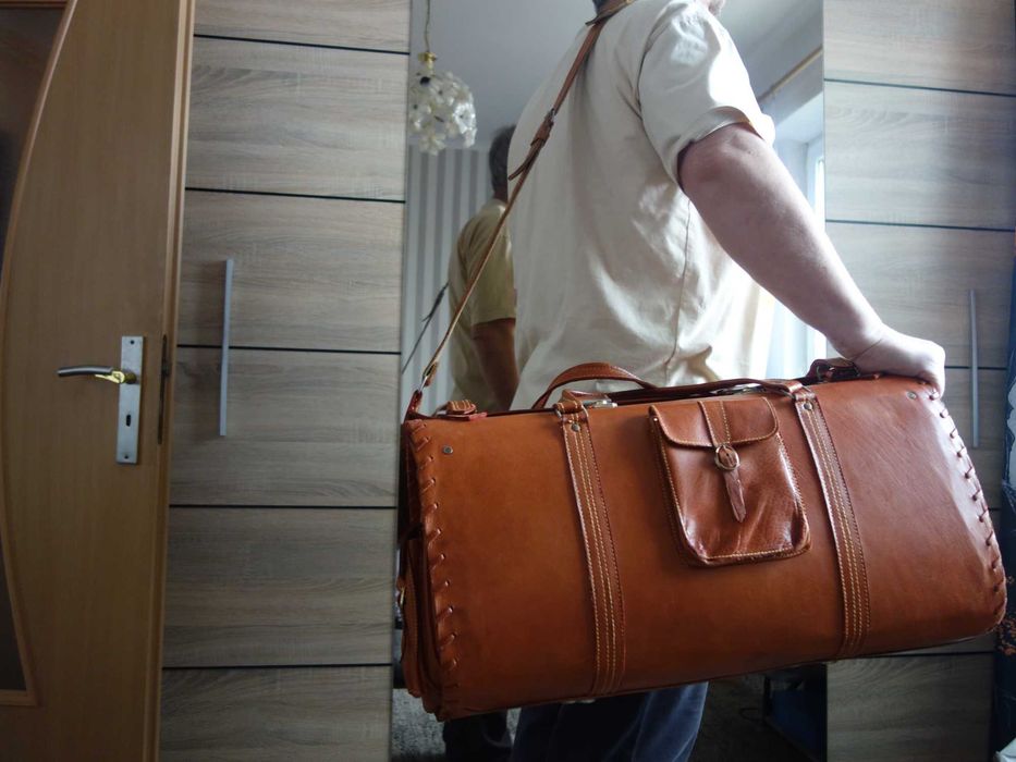 Stylowy kufer podróżny lub mebel! Hand made. Skóra naturalna, ogromny!