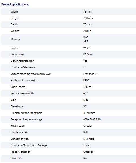 Nedis Anor5GG40ME Antena 5G 4G 3G para captacão de sinal da rede móvel
