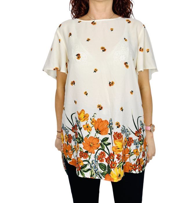 Beżowa bluzka w pomarańczowe kwiaty XL 42 New Look