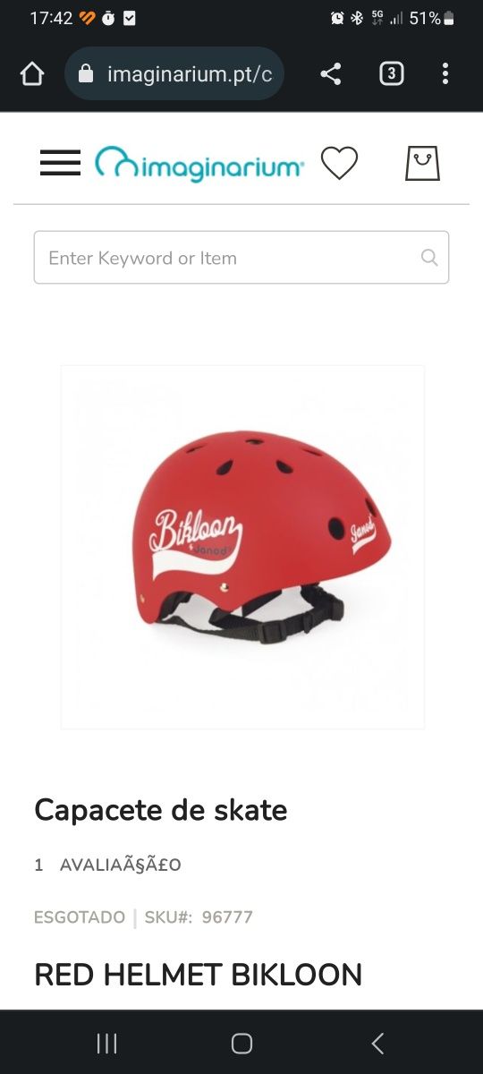 Capacete de Bicicleta / Skate Red Helmet  Bikloonred