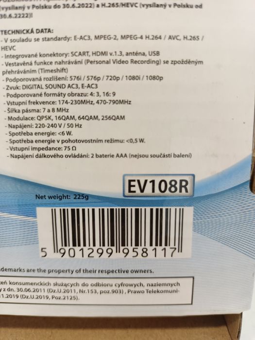 NOWY tuner do telewizji DVB-T2 HEVC H.265 EV108r Komis Madej Sosnowiec