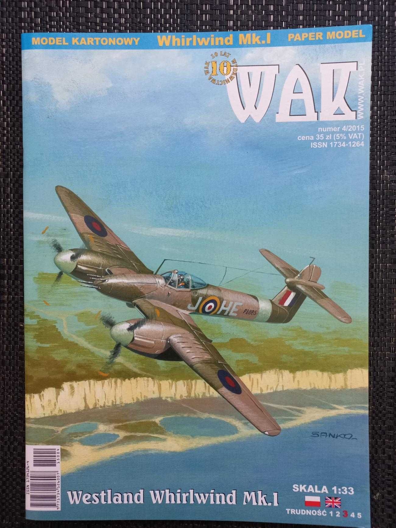 Model Kartonowy WAK 4/2015 Samolot Westland Whirlwind Mk.I + LASERY