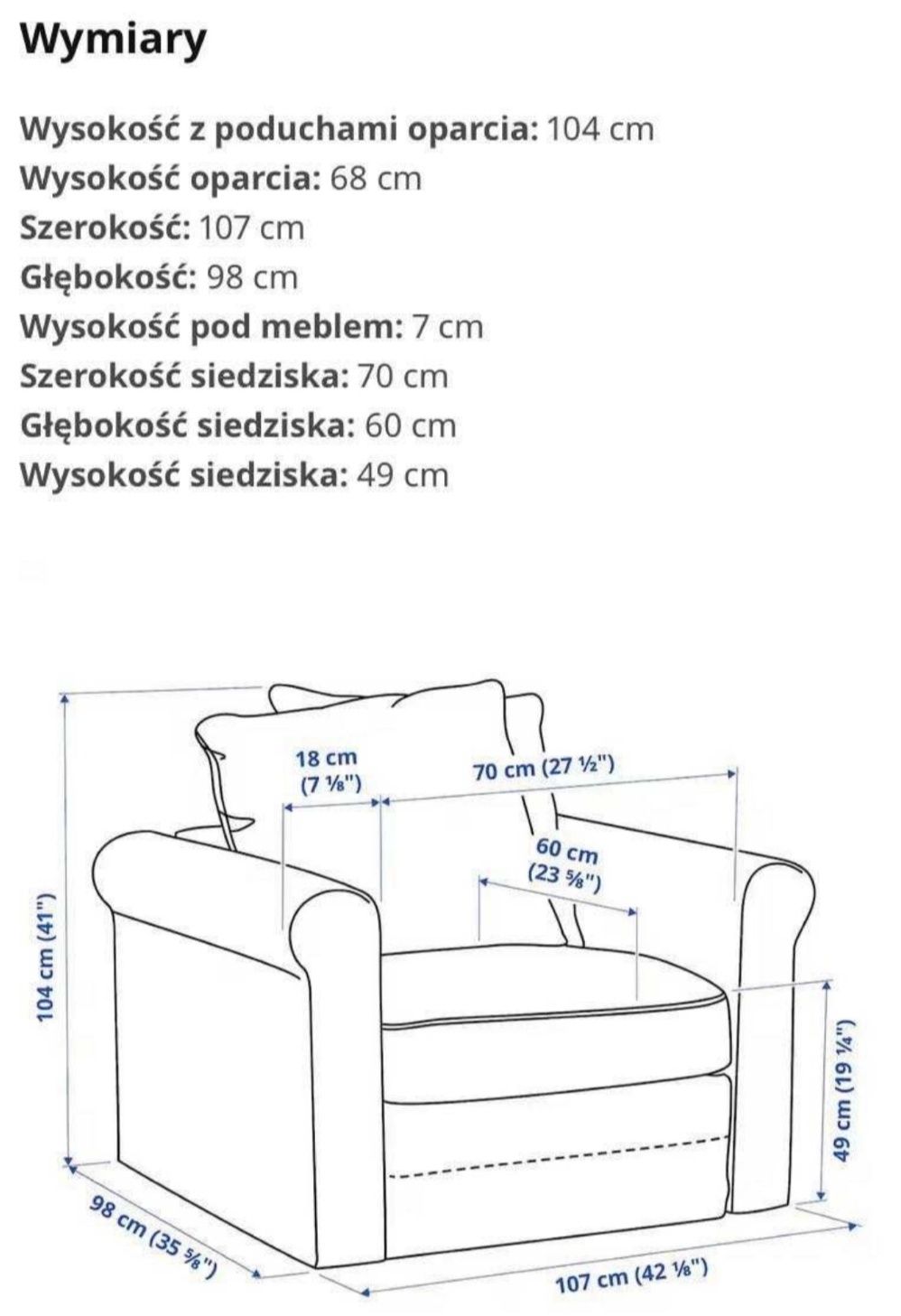 Fotel IKEA Gronlid. Kolor popiel. Stan bardzo dobry.