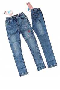 Spodnie jeans dla dziewczynki na gumce nowy 146-152