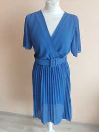 Kobaltowa sukienka z paskiem