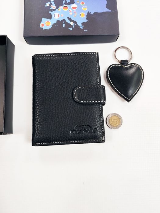 NOWY zestaw Czarny portfel i brelok serce prezent skórzany męski