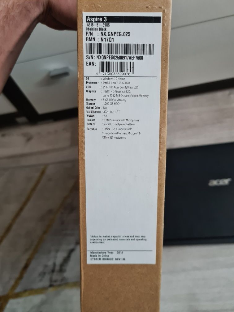 Laptop notebook Acer Aspire A315-51  8gb 1000Gb