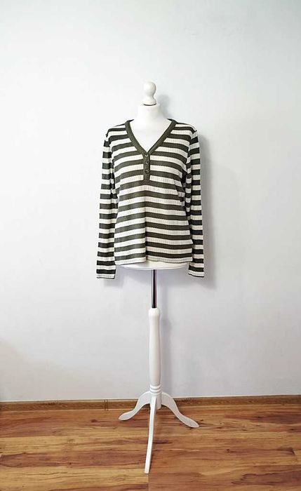 Papaya khaki kremowa dzianinowa bluzka sweterek w paski