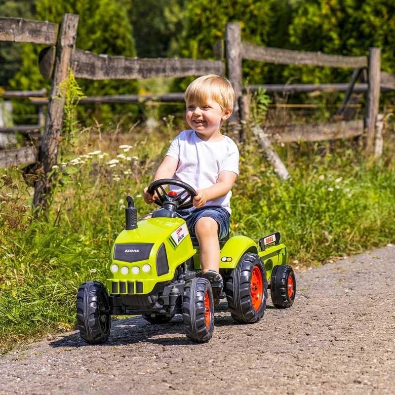 FALK Traktor Claas Zielony na Pedały z Przyczepą + Klakson od 2 Lat.