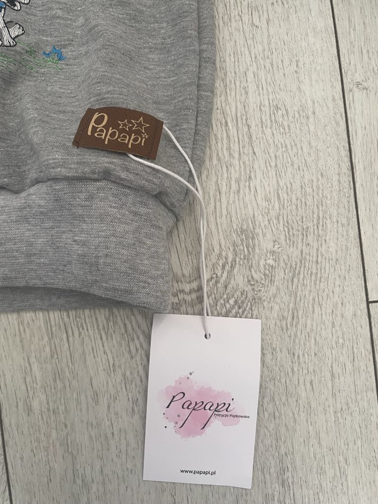Bluza handmade 74 z kapturem szara łobuziak piesek