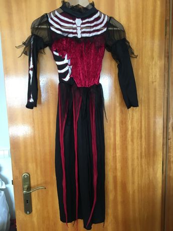 Vestido “noiva” esqueleto (tamanho 7-10) para Halloween ou Carnaval.