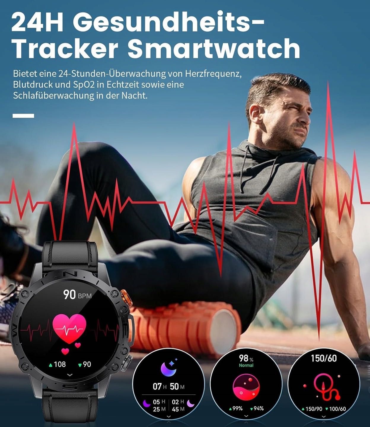 Smartwatch Męski Lige Wodoodporny Zegarek Bluetooth Polskie Menu