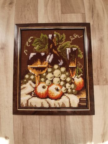Obraz ręcznie haftowany 35 cm x 30 cm drewniana rama