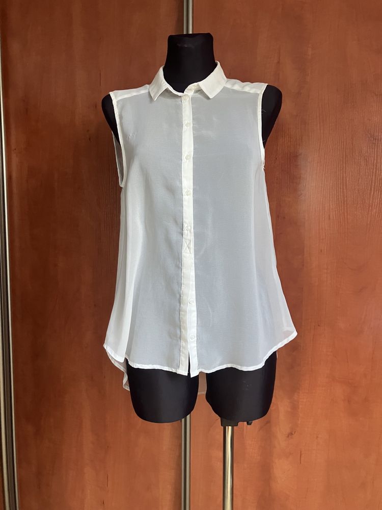 Biała tunika koszulka bluzka, dłuższy tył, H&M, rozm. 36