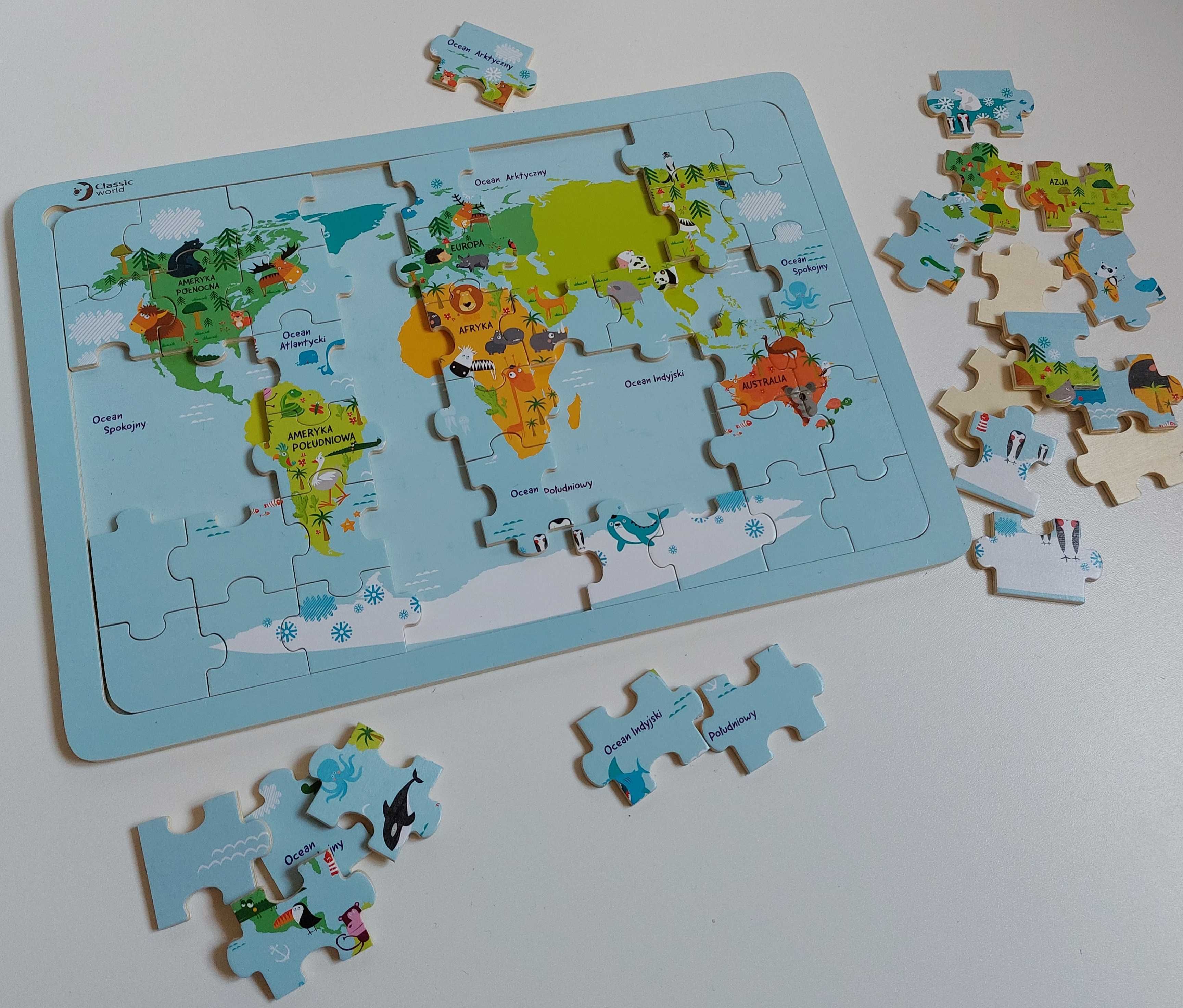 Zestaw Puzzle Mapa Świata Classic World + Atlas Obrazkowy Steve Evans