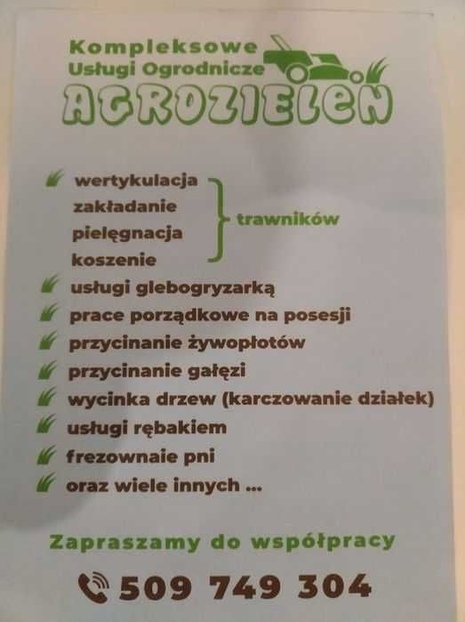 Usługi ogrodnicze, zakładanie, koszenie trawników, frezowanie pni