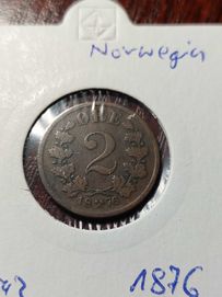 Moneta 2 ore 1876 Norwegia