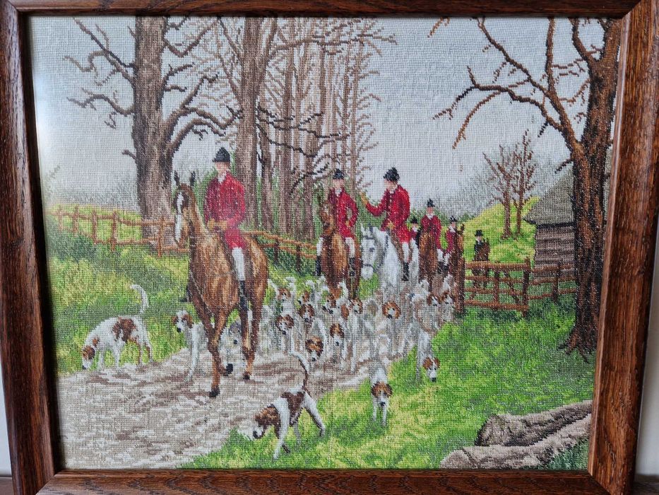 obraz wyszywany rozmiar 41x34, tematyka polowanie
