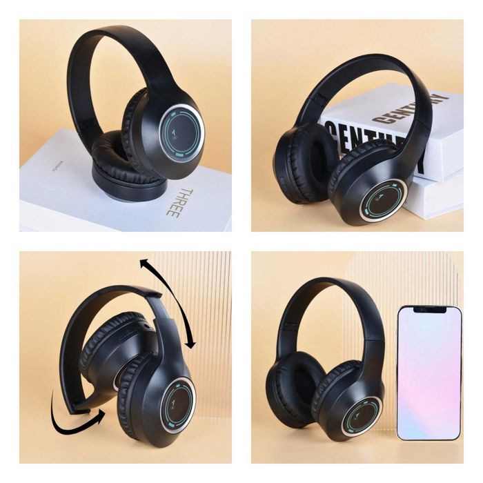 Беспроводные накладные наушники  М3 Bluetooth V5.0 MP3 Black c RGB