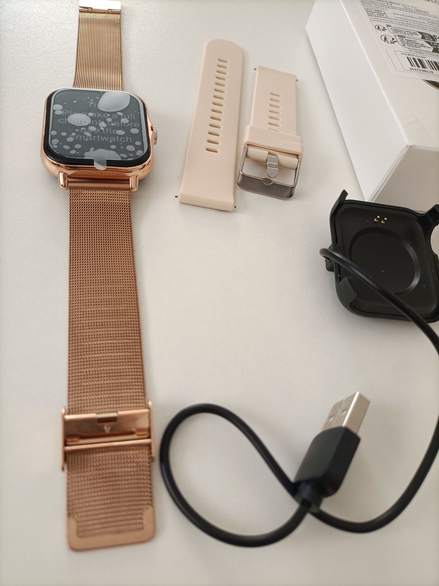 Złoty Smart watch beżowy z bransoteta do rozmowy nowy dwa paski