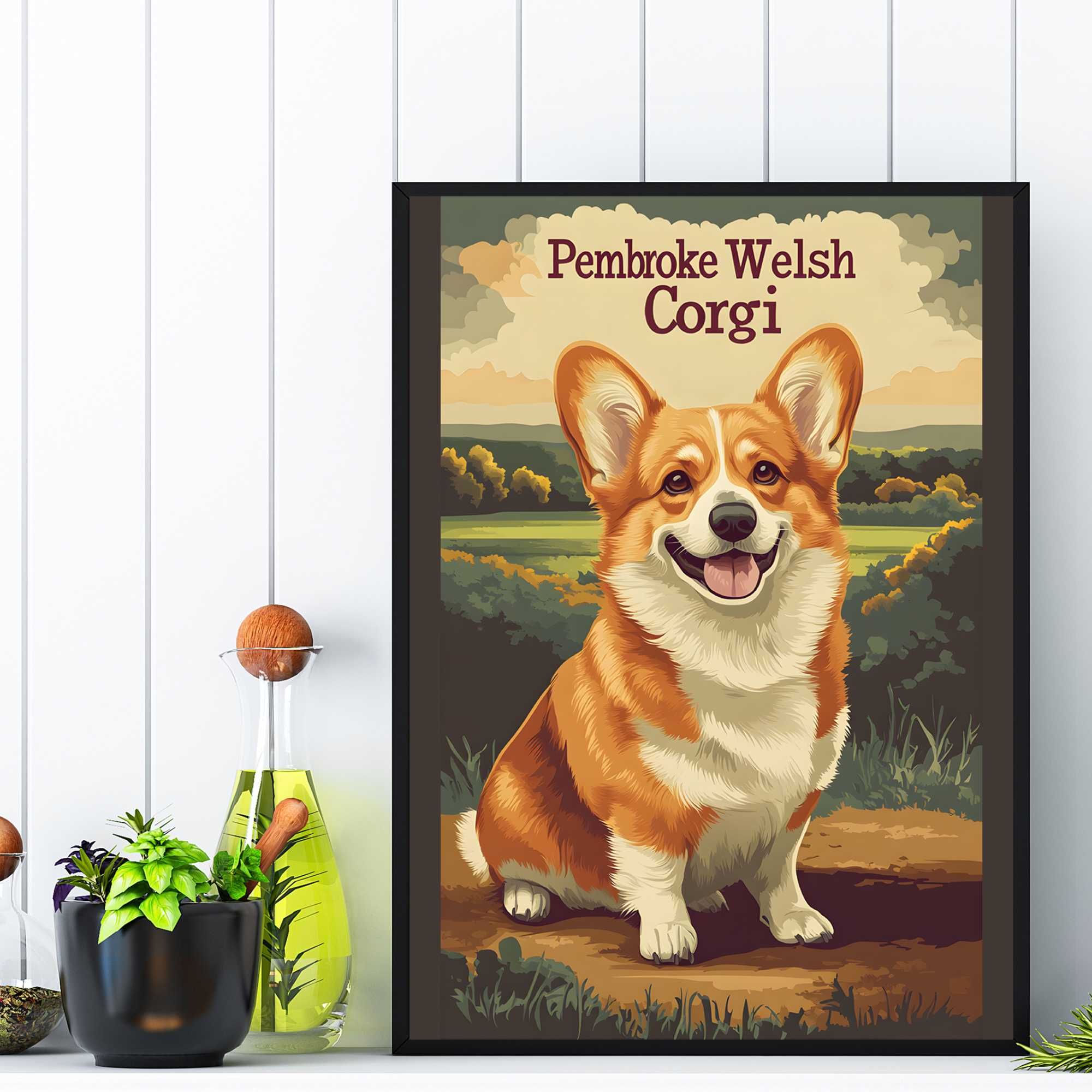 plakat  angielski pies, kolorowy plakat do salonu grafika pies